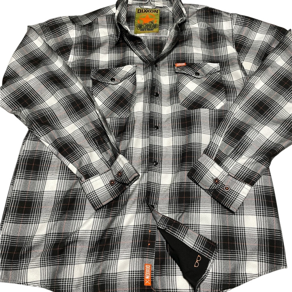 Dixxon Flannel Arthur Pearl‎ Snap Shirt  Black White Orange Plaid